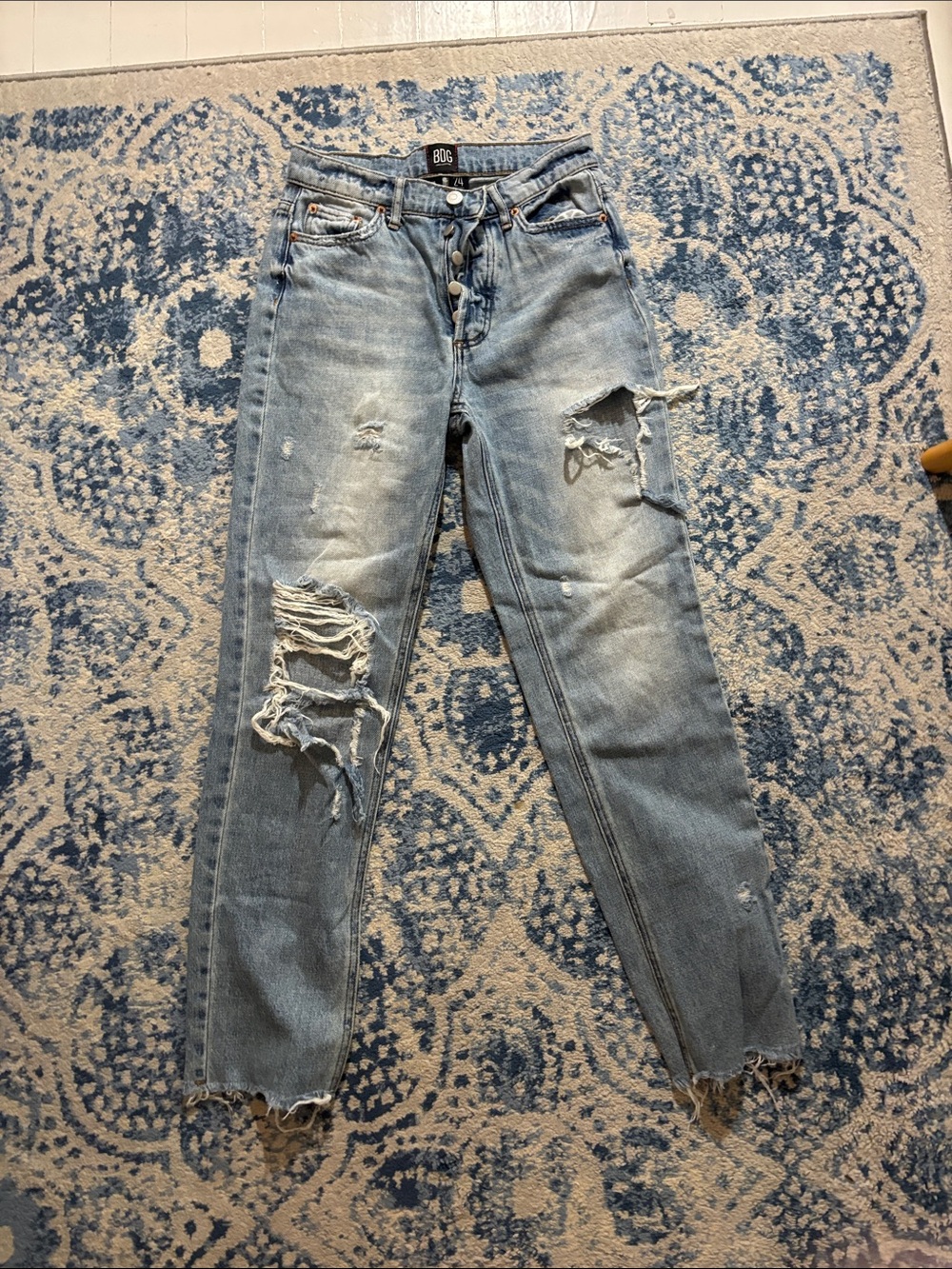 BDG Light Wash Distressed Slim Straight Jeans